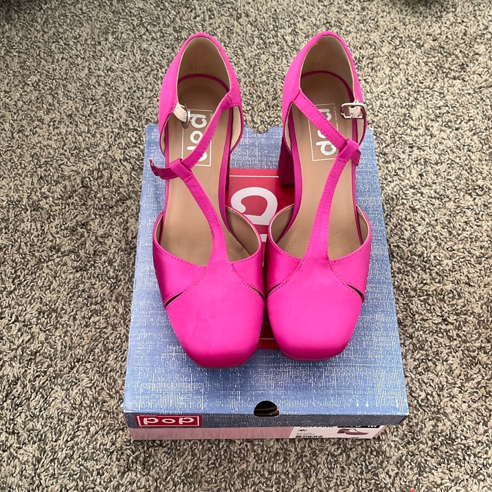POP Brand hot pink “satin” heels.
